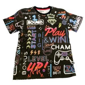 Encrypted Retro Arcade Gaming Graphic Tee Mens Tshirt XXL Black Graffiti Y2K NWT
